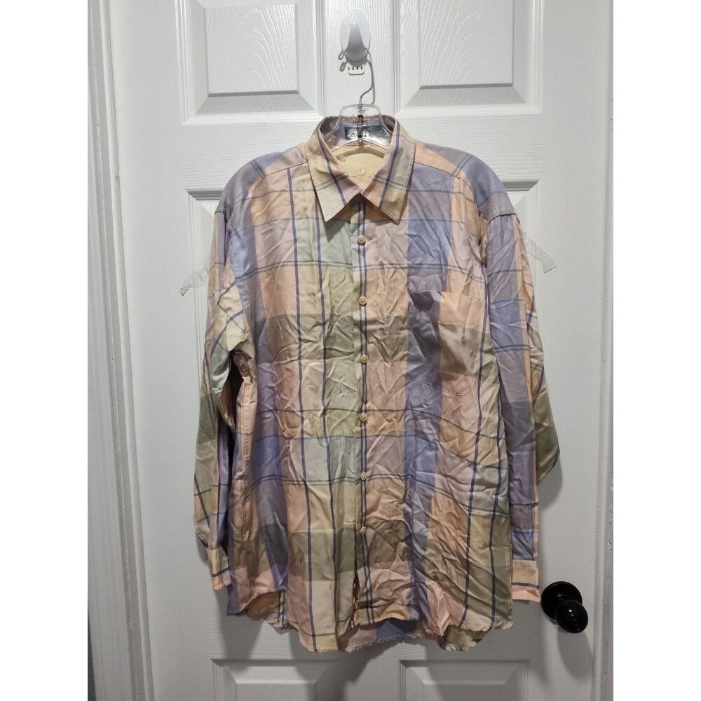 Johnnie Walker Silk‎ Blend Plaid Button-Down Shirt Men's Size Small Casual